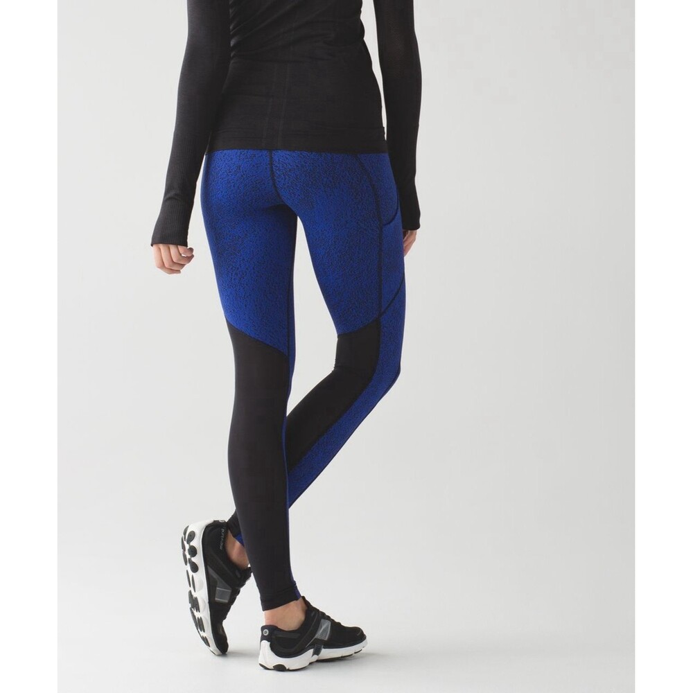 Lululemon Speed Tight V Power Luxtreme Spray Jacquard Sapphire Blue Black Size 6
